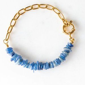 Blue Kyanite Gemstone Stacking Bracelet Chunky Gold Paperclip Chain Boho gift